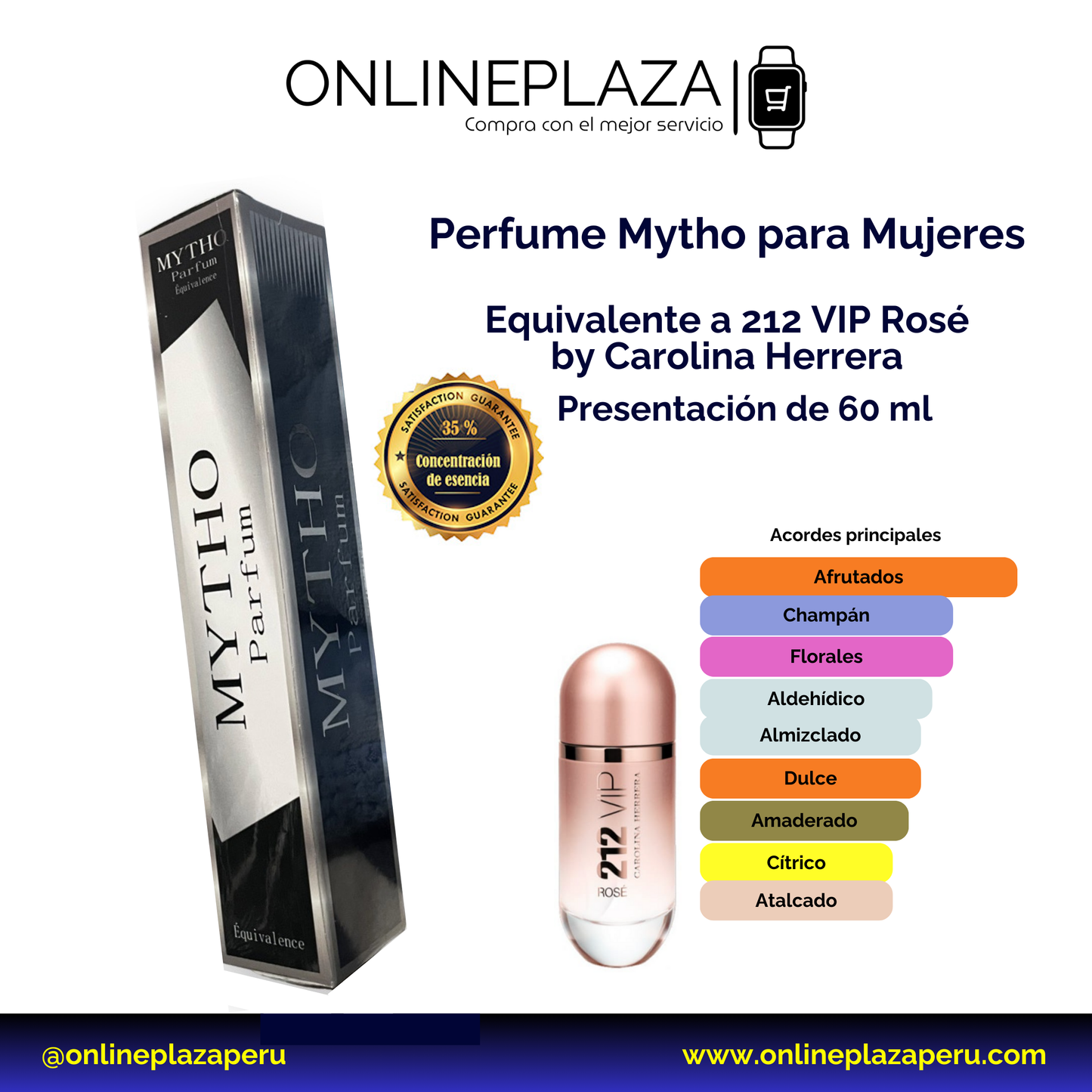 Perfume Equivalente Fragancia 212 VIP Rose de Carolina Herrera 60 Ml