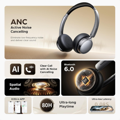 UGreen Audífonos de Diadema Studio Plus ANC (80 Horas de Batería & Cancelación de Ruido) - Negro