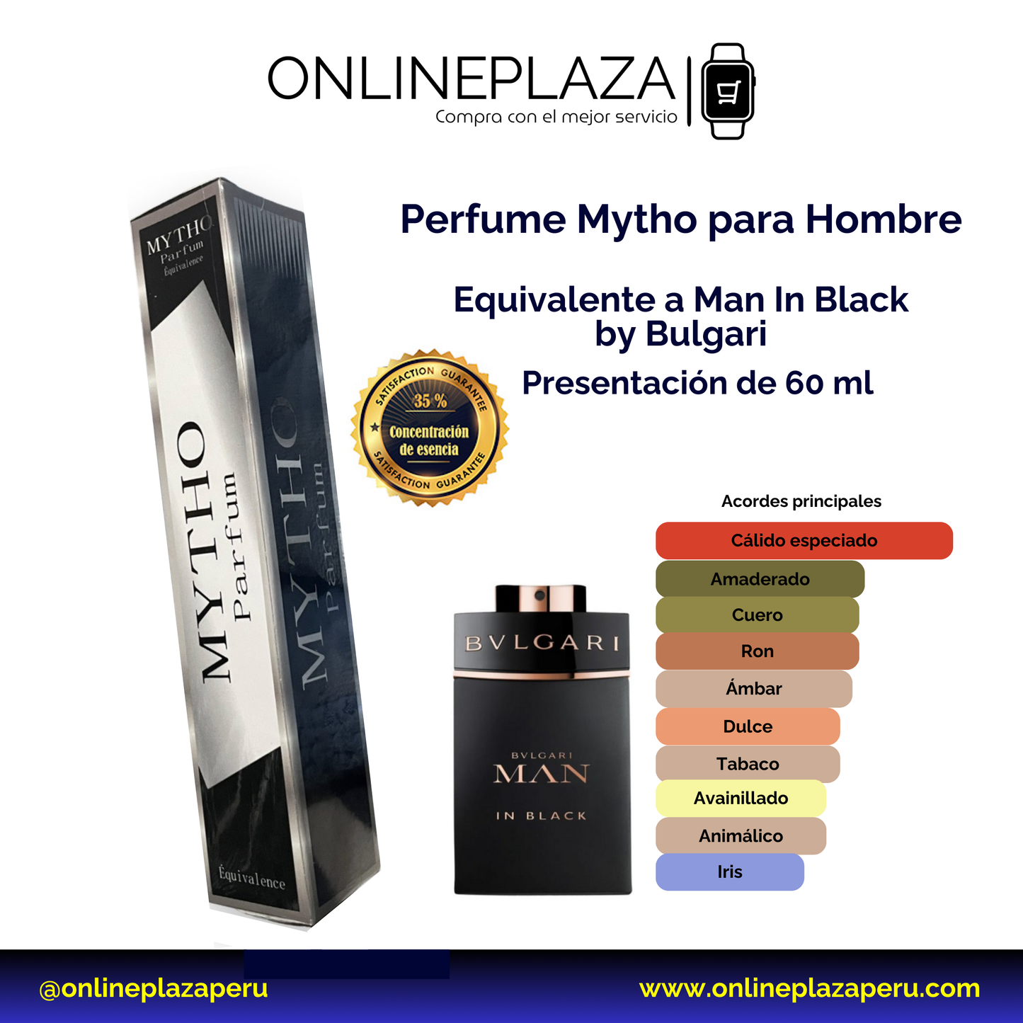 Perfume Equivalente Fragancia Hombre Negro de Bulgari 60 Ml