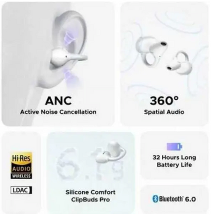 UGreen Audífonos Inalámbricos ClipBuds Pro con Cancelación Activa de Ruido (ANC) - Blanco Glaciar