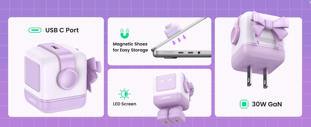 Cargador Carga Rápida Ugreen Nexode RG 30W (Diseño Robot - Edición Morado)